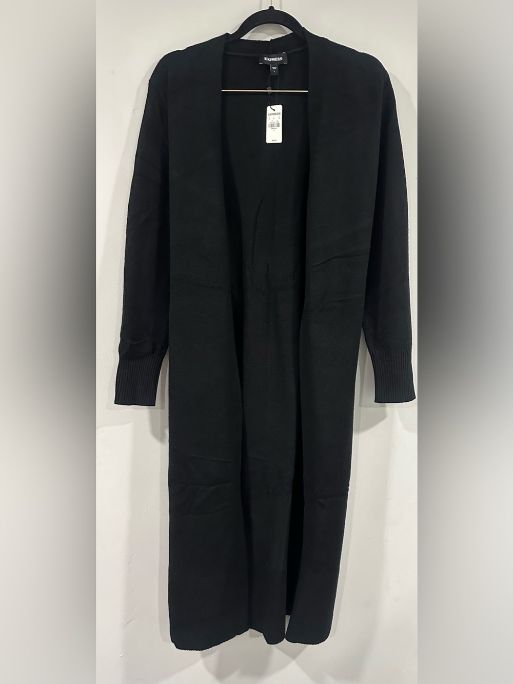 Express Black Long Open-Front Cardigan size L